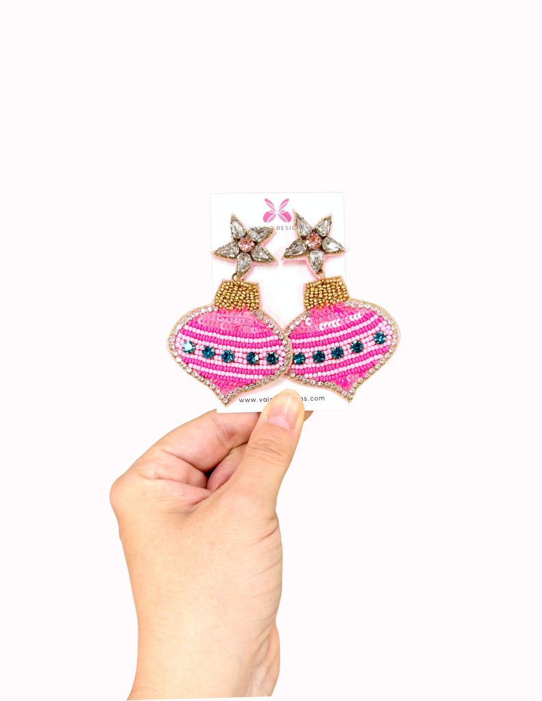 Pink Beaded Ornament Earring