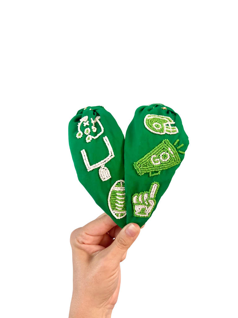 Green & White Game Day Icons Headband
