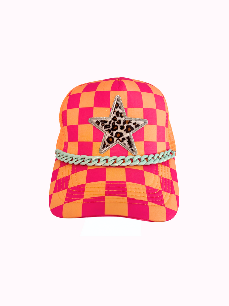 Bougie Leopard Star Checker Trucker Hat
