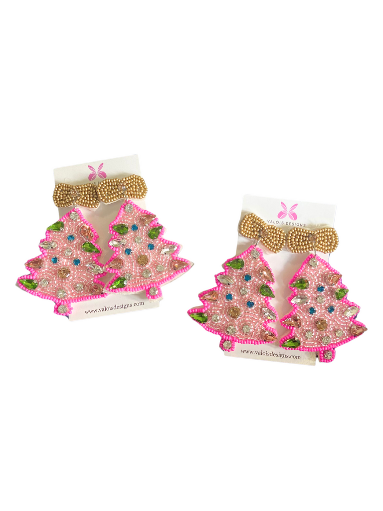 Pretty In Pink Christmas Tree Earring