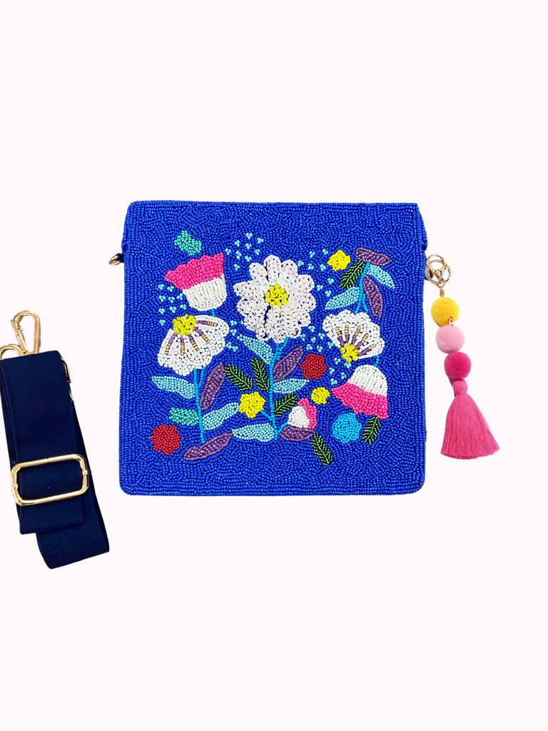 Blue Flower Beaded Purse