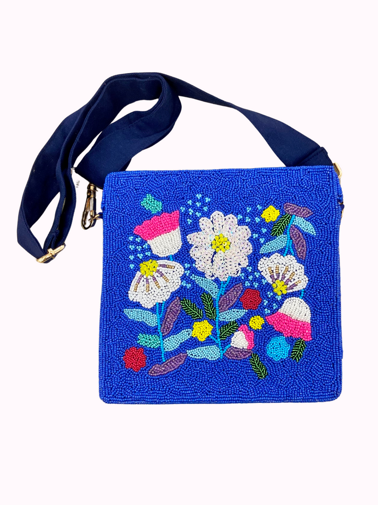 Blue Flower Beaded Purse