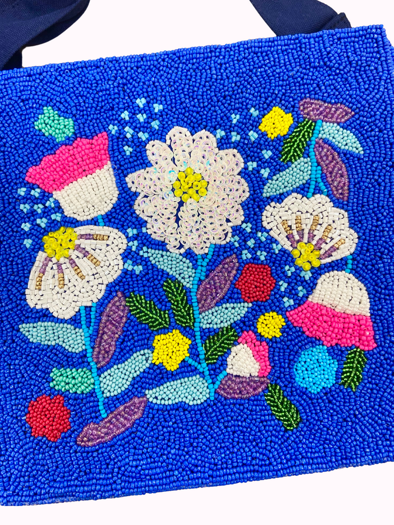 Blue Flower Beaded Purse