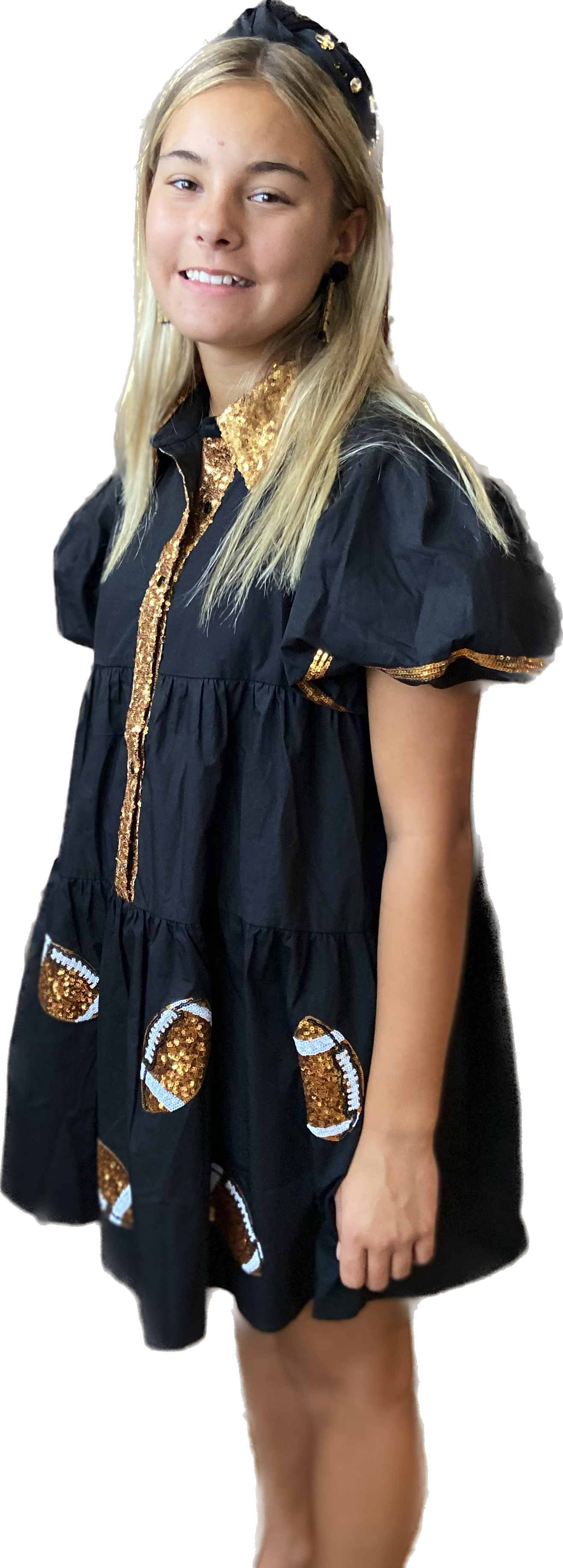 Black & Gold Sequin Football Shirt Dress Large