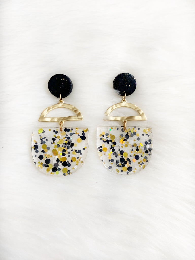 Black & Gold Confetti Glitter Earrings