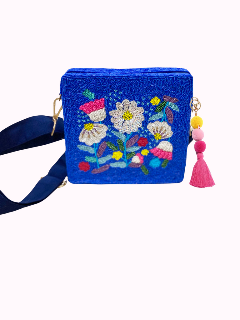 Blue Flower Beaded Purse