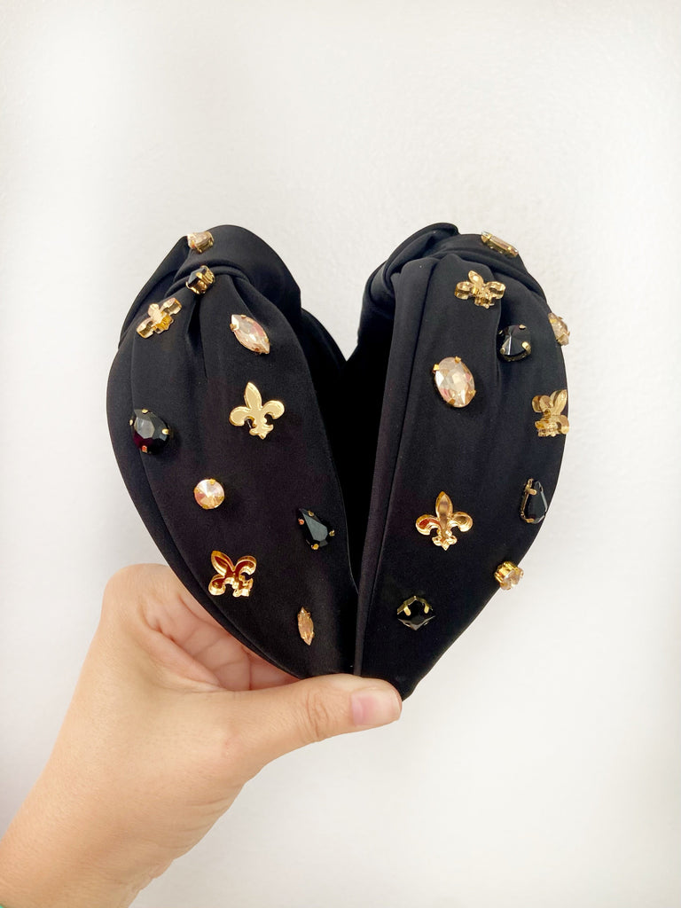 Black & Gold Fleur de Lis Jeweled Headband
