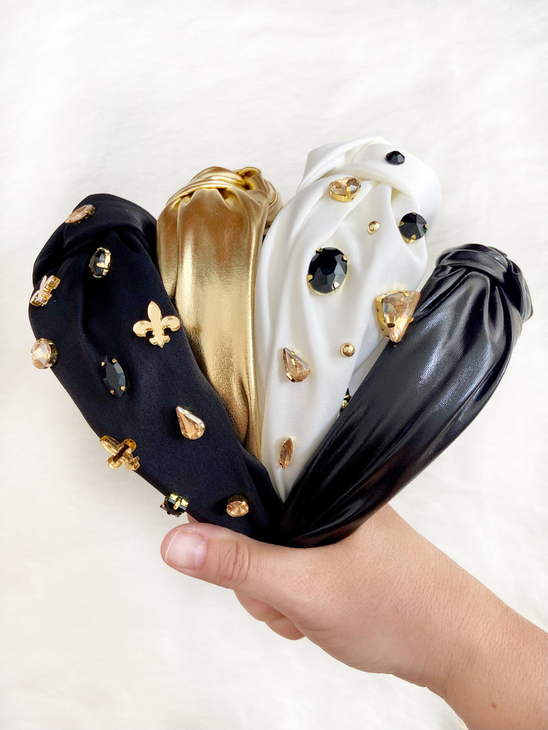 Black & Gold Fleur de Lis Jeweled Headband