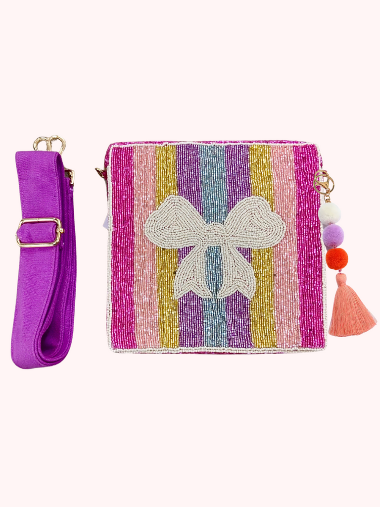 Colorful Bow Beaded Purse