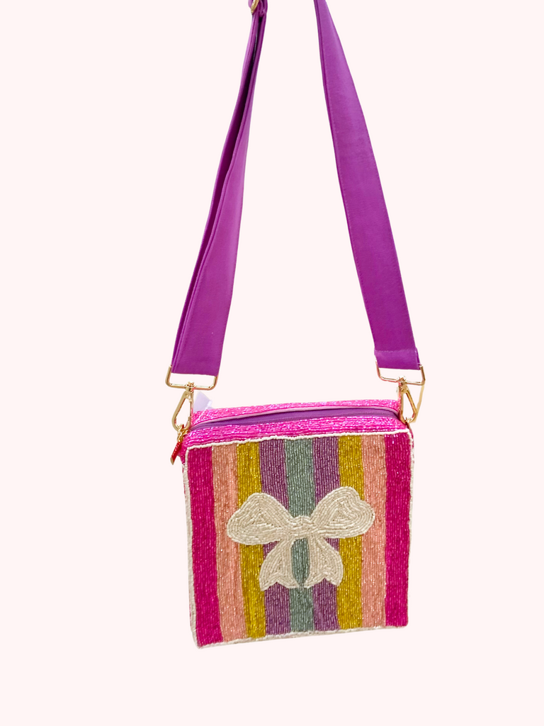 Colorful Bow Beaded Purse