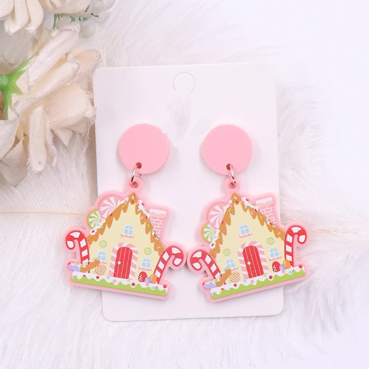 Pink Gingerbread House Earring