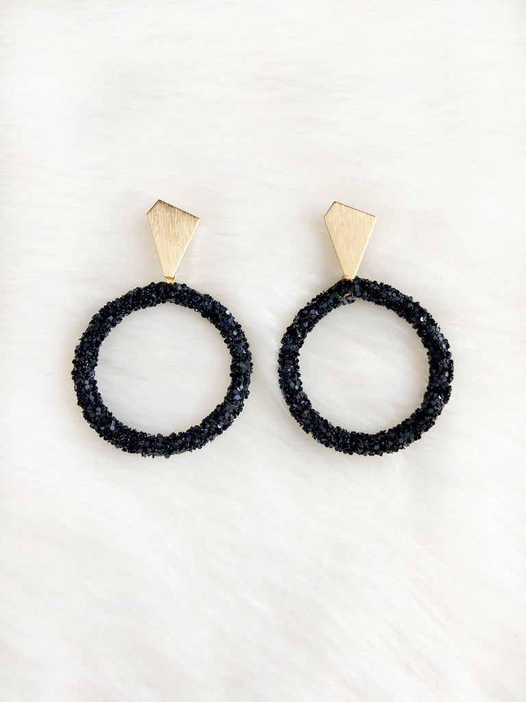 Black Confetti Hoop Party Earrings