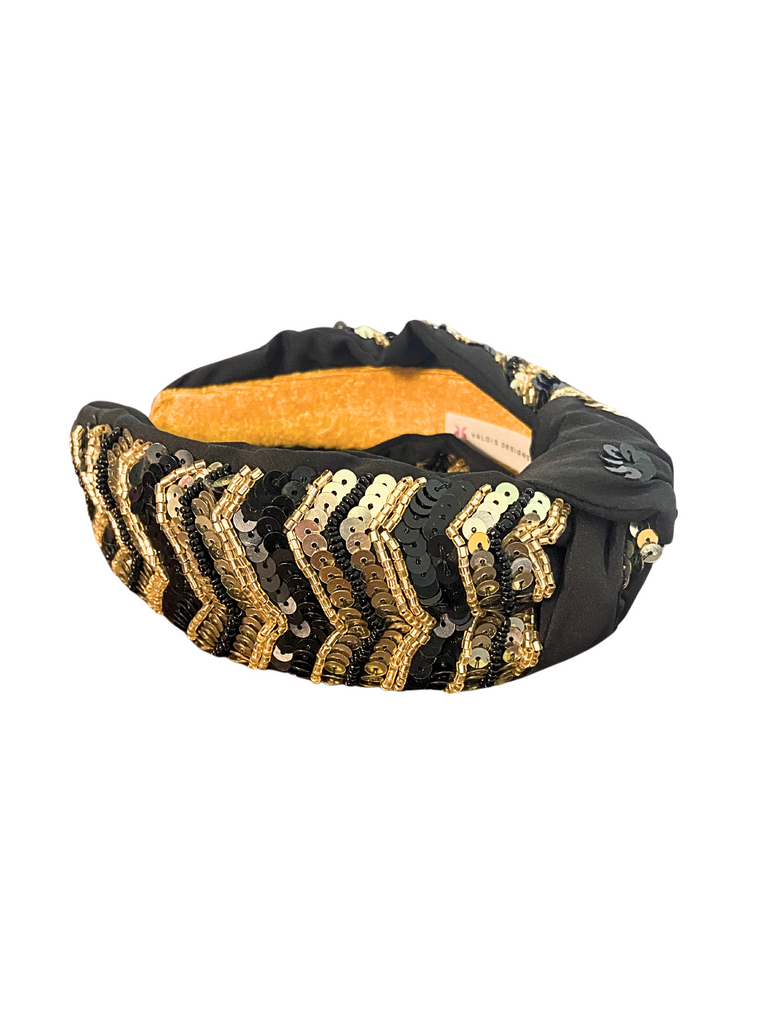 Black & Gold Game Day Sequin Chevron Headband