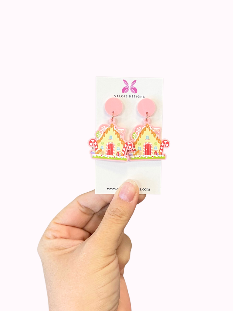 Pink Gingerbread House Earring