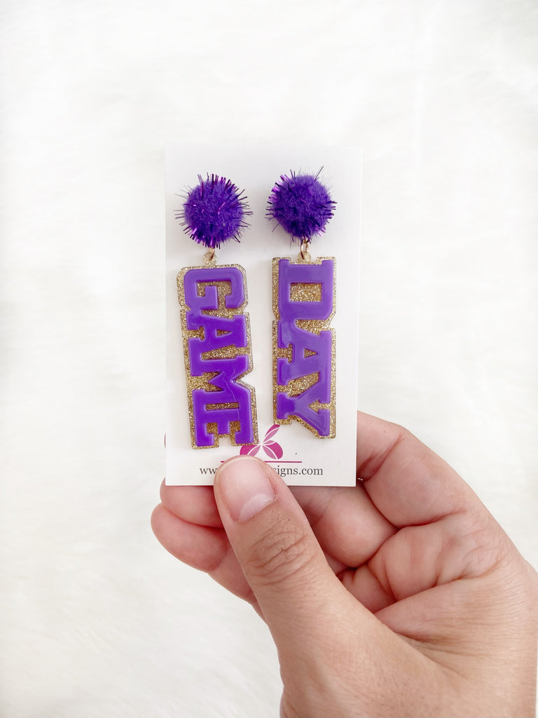 Purple Game Day Word Earrings