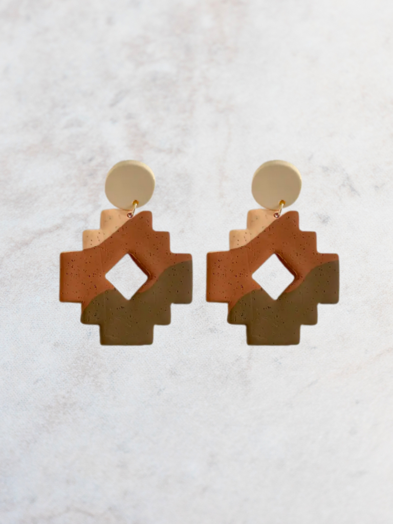 Aztec Clay Cross Earring