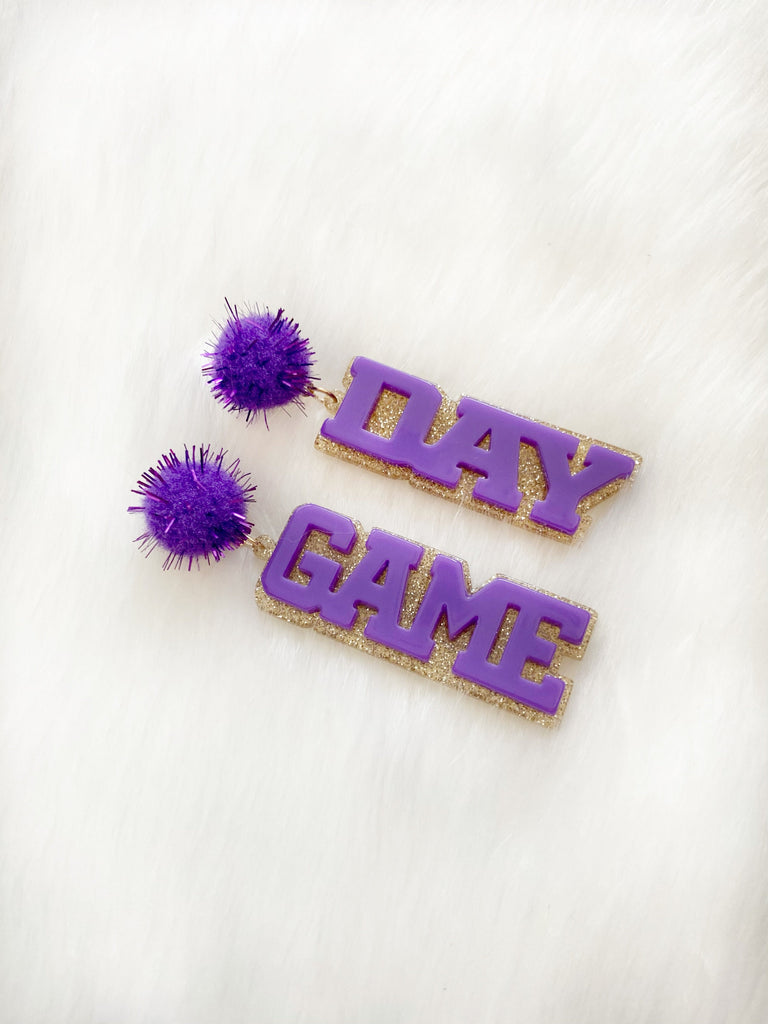 Purple Game Day Word Earrings