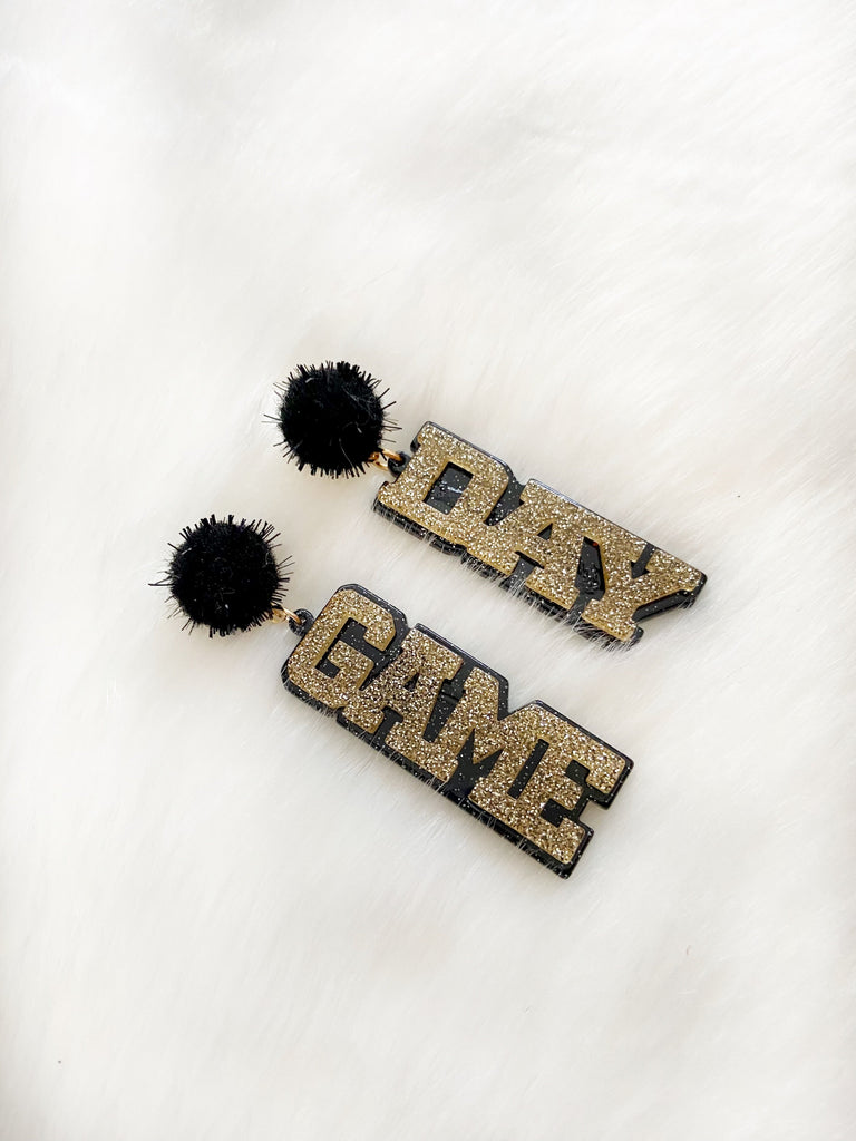Black Game Day Word Earrings