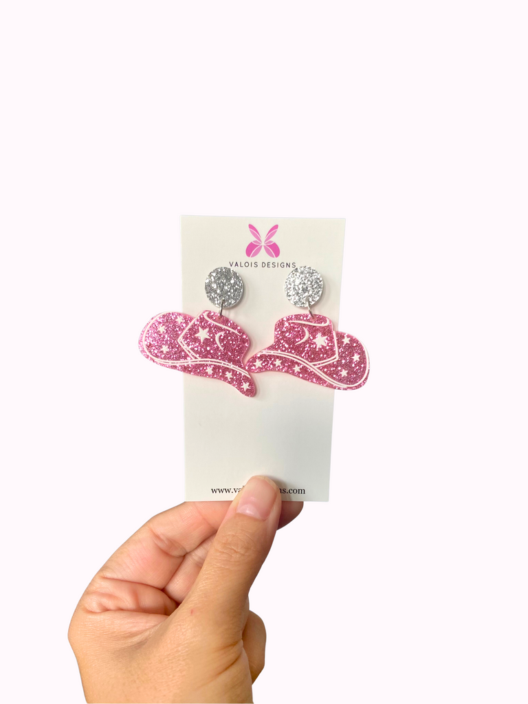 Pink Cowgirl Hat Earring