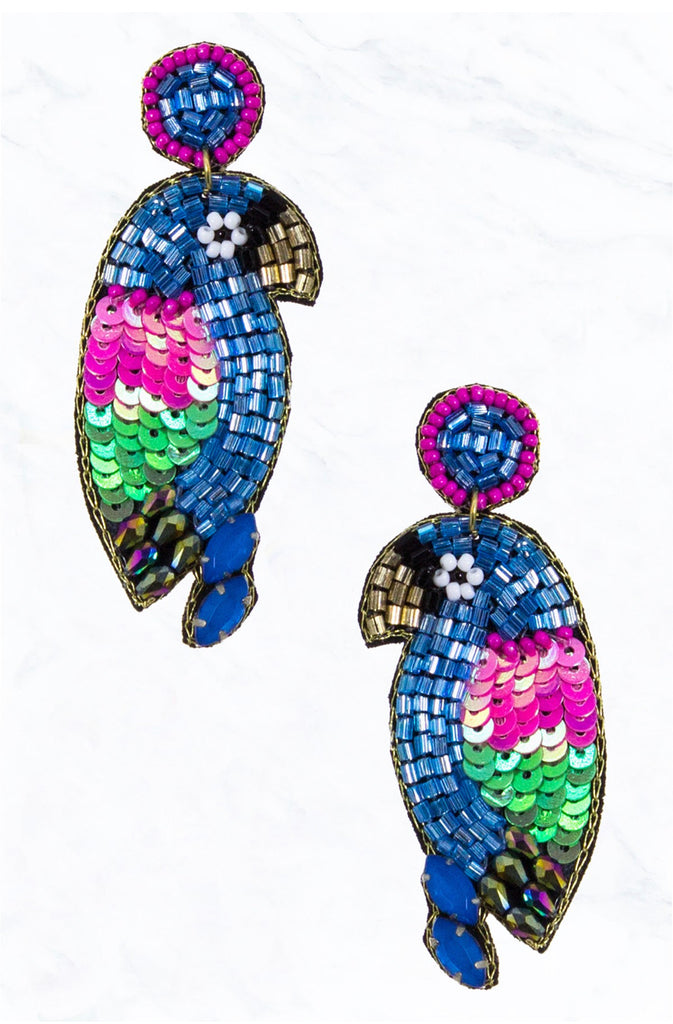 Tropical Parrot Beaded Earrings