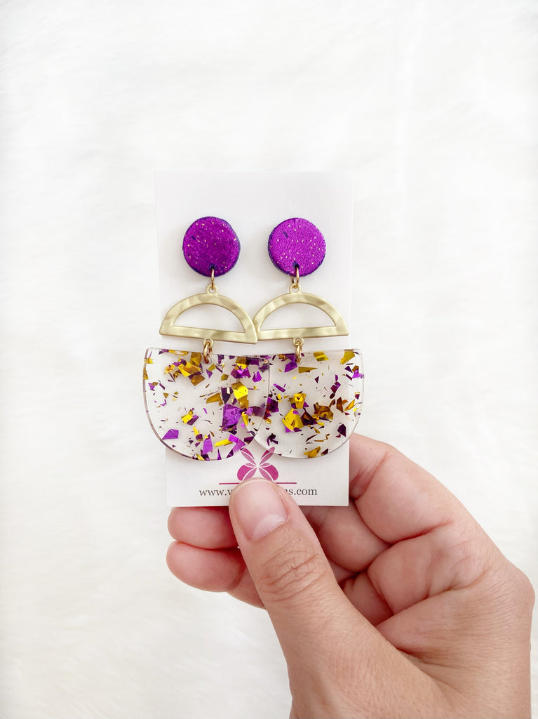 Purple & Gold Confetti Glitter Earrings