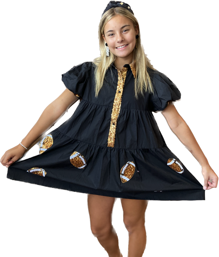 Black & Gold Sequin Football Shirt Dress Valois Designs Black & Gold Sequin Football Shirt Dress Valois Designs