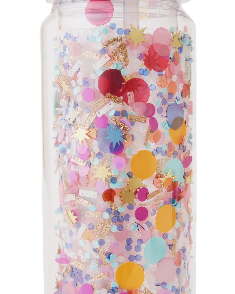 Celebrate Confetti Water Bottle with Straw