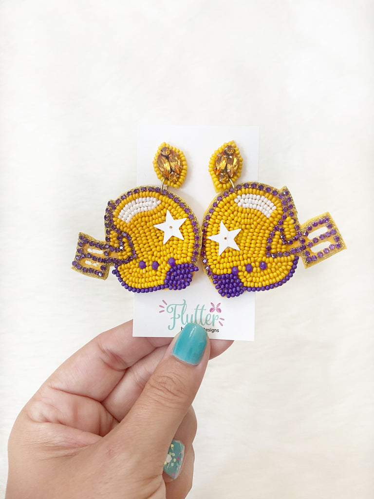 Purple & Gold Helmet Earrings