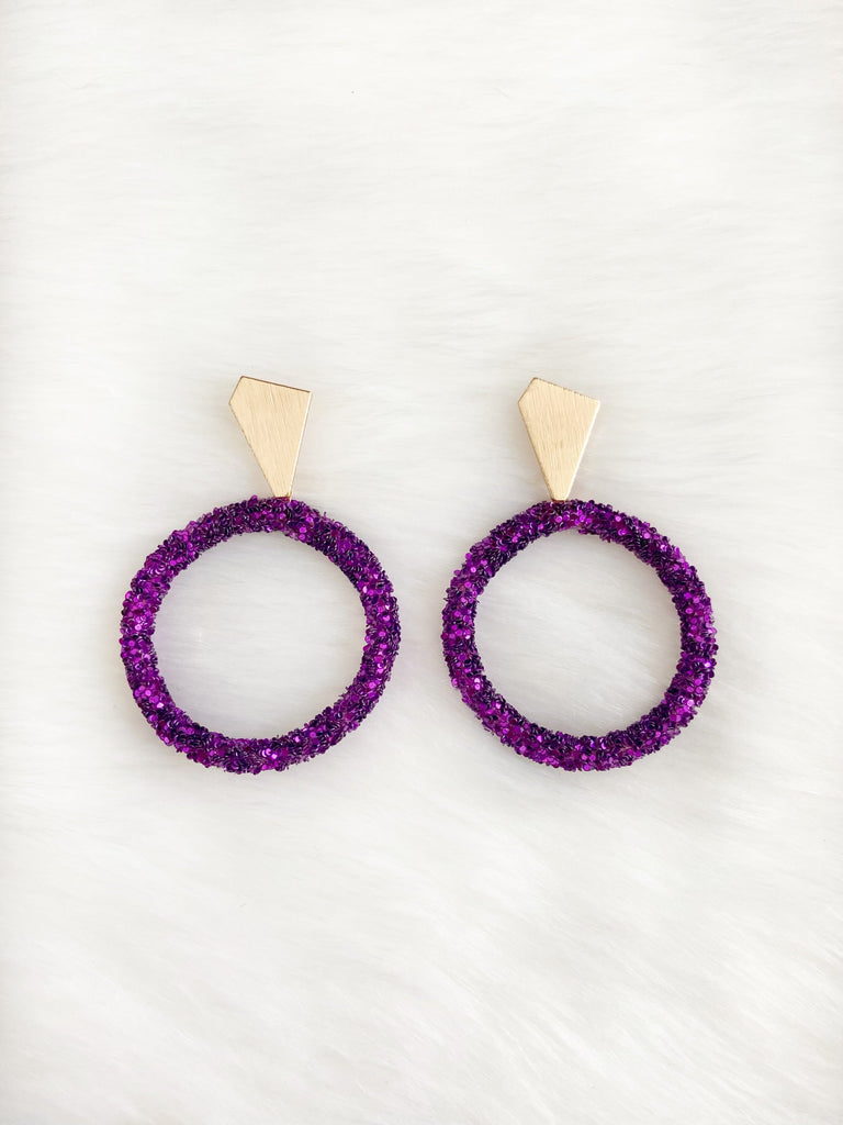 Purple Confetti Hoop Party Earrings
