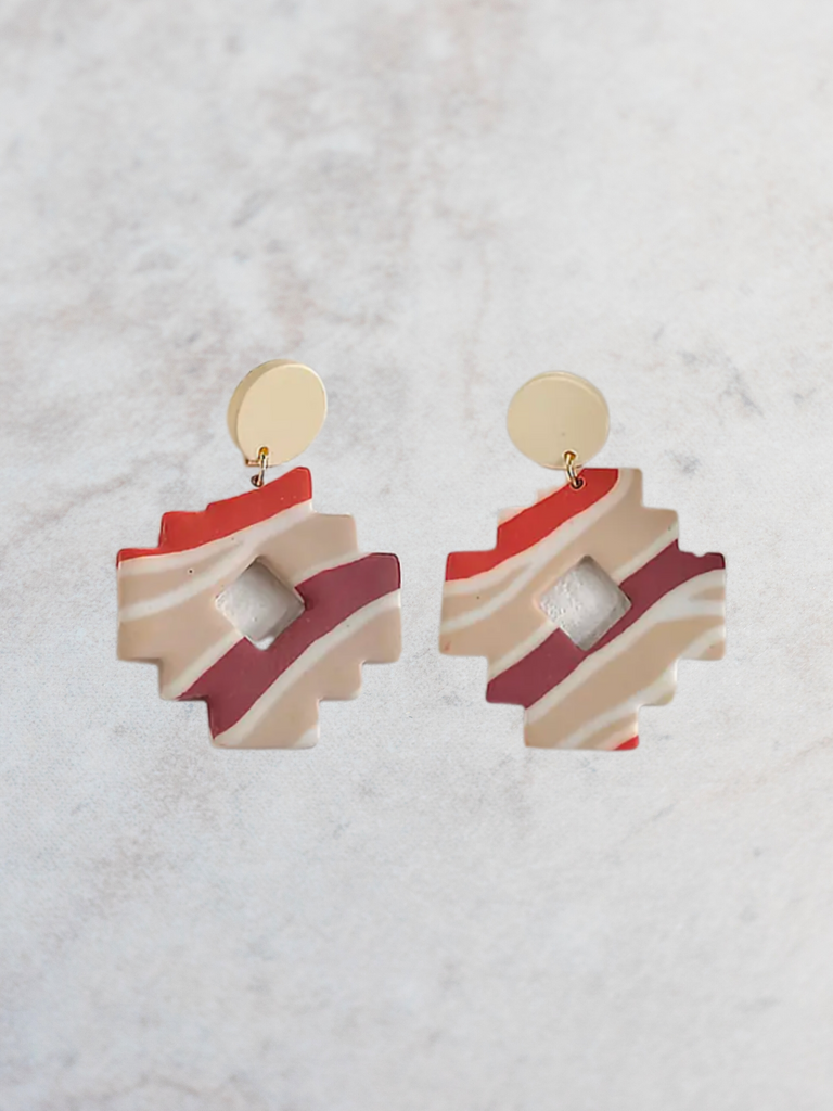 Aztec Clay Cross Earring