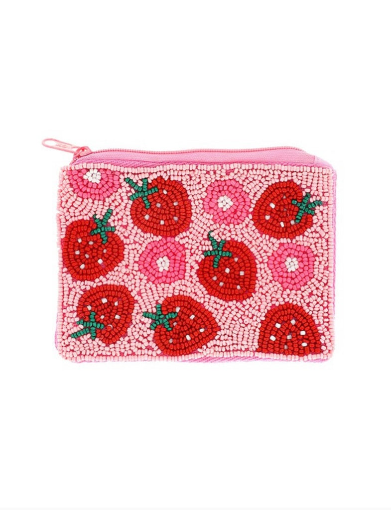 Strawberry Beaded Coin Pouch