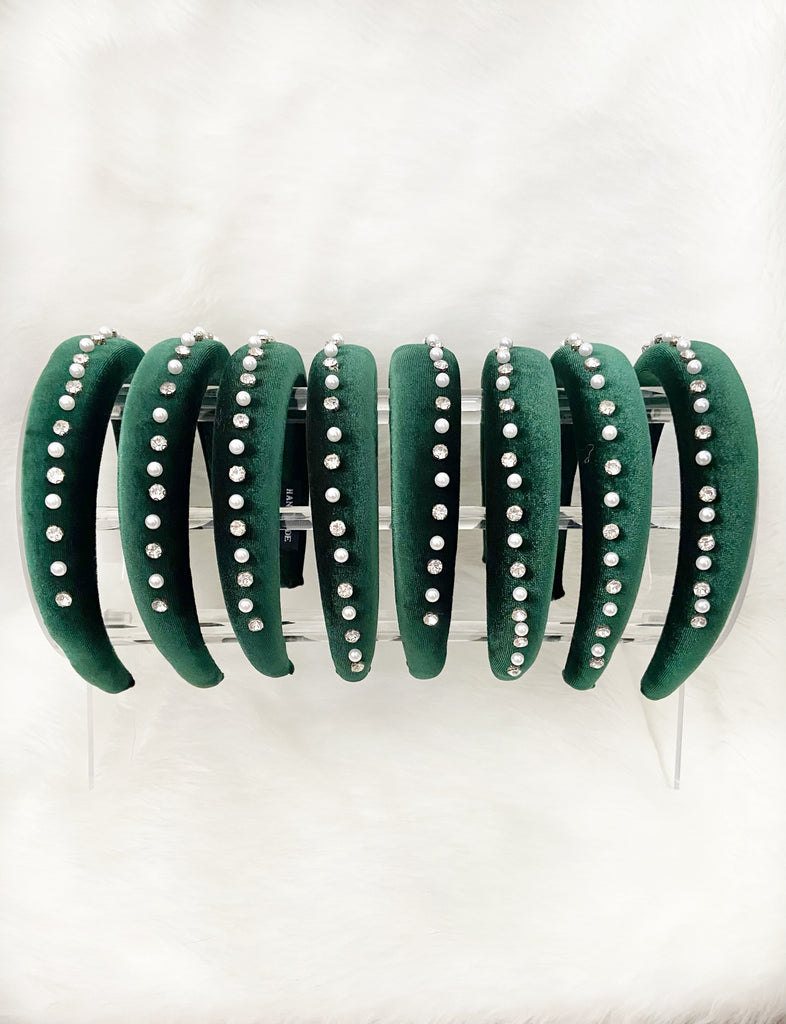 Green Velvet Rhinestone Headband