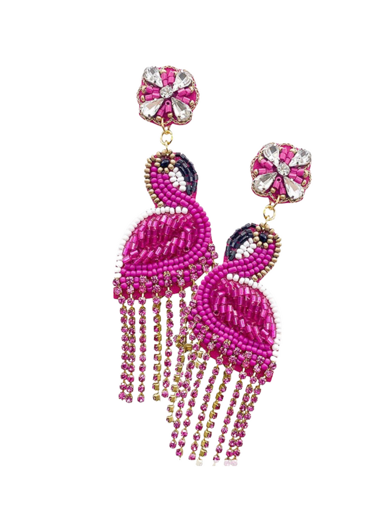 Glam Flamingo Beaded Earrings