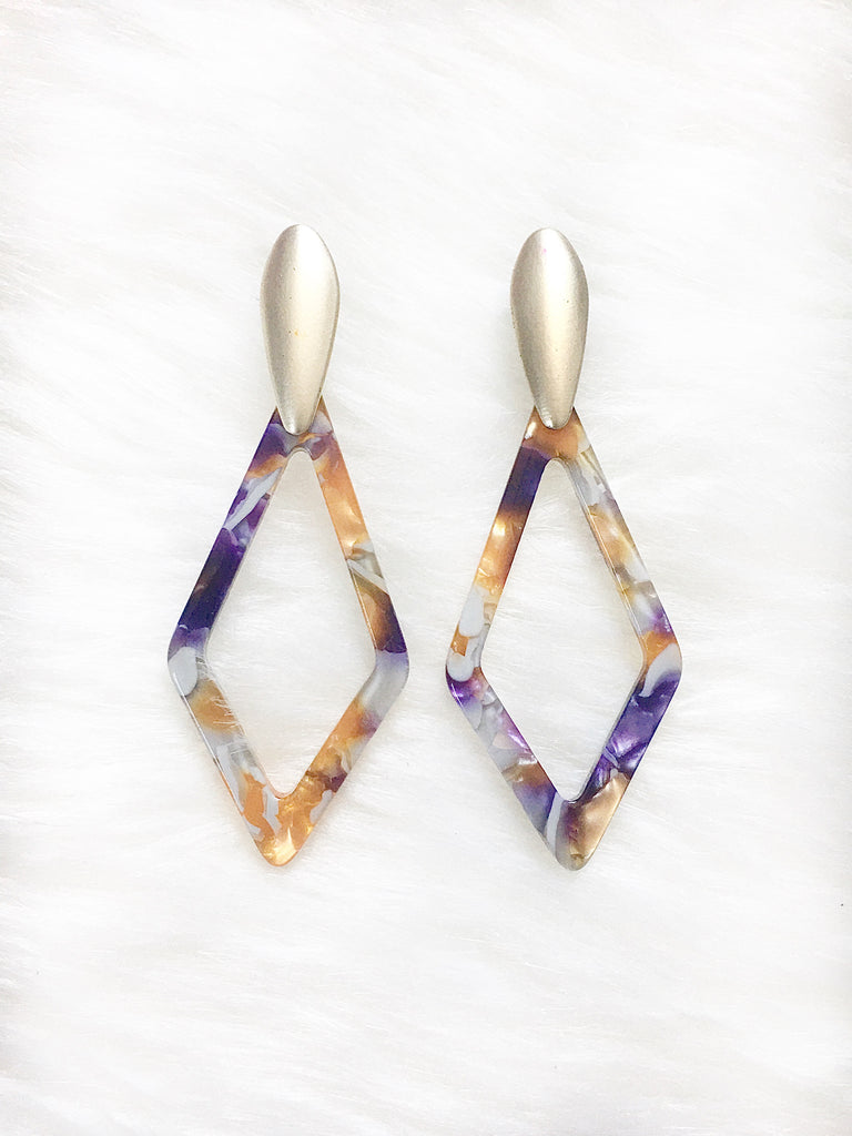 Purple & Gold Diamond Resin Earrings