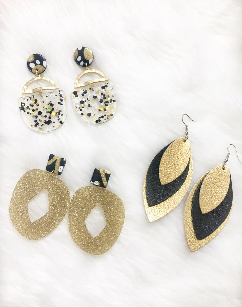 Black & Gold Confetti Glitter Earrings