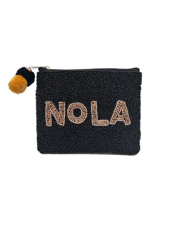 NOLA Black and Gold Beaded Pouch