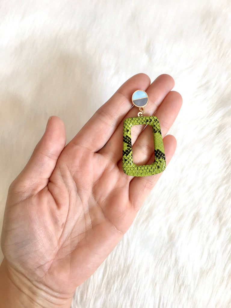 Green Snakeskin Stud Earrings
