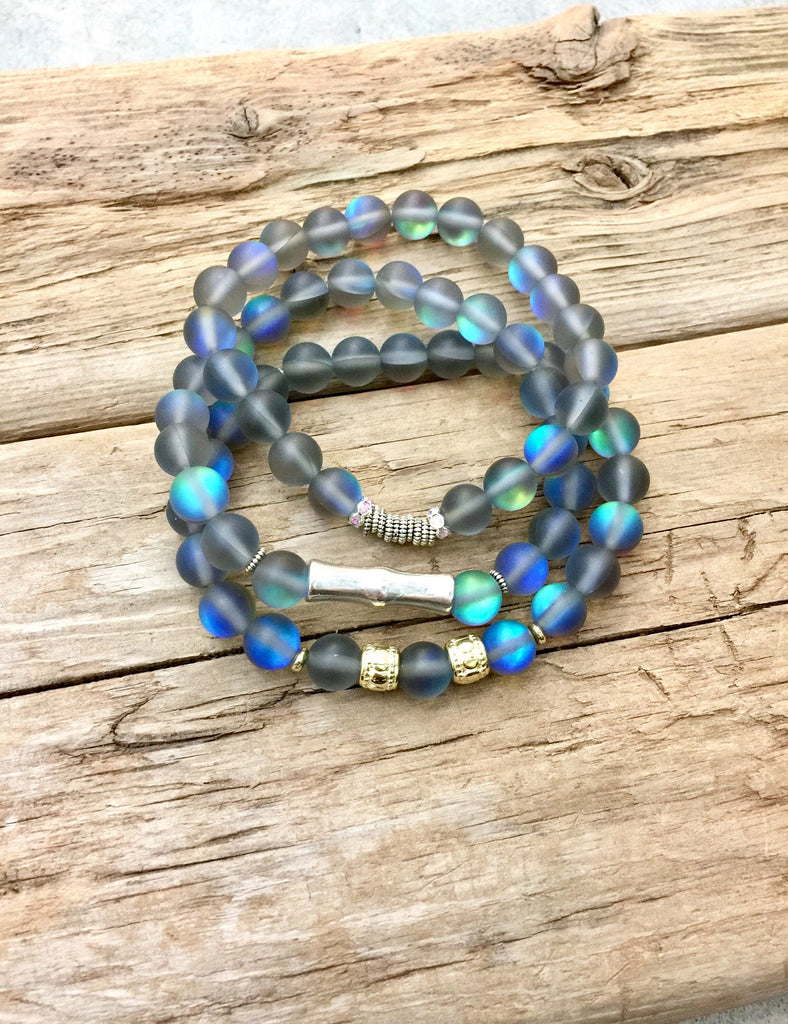 Grey Mermaid Glass Beaded Bracelets