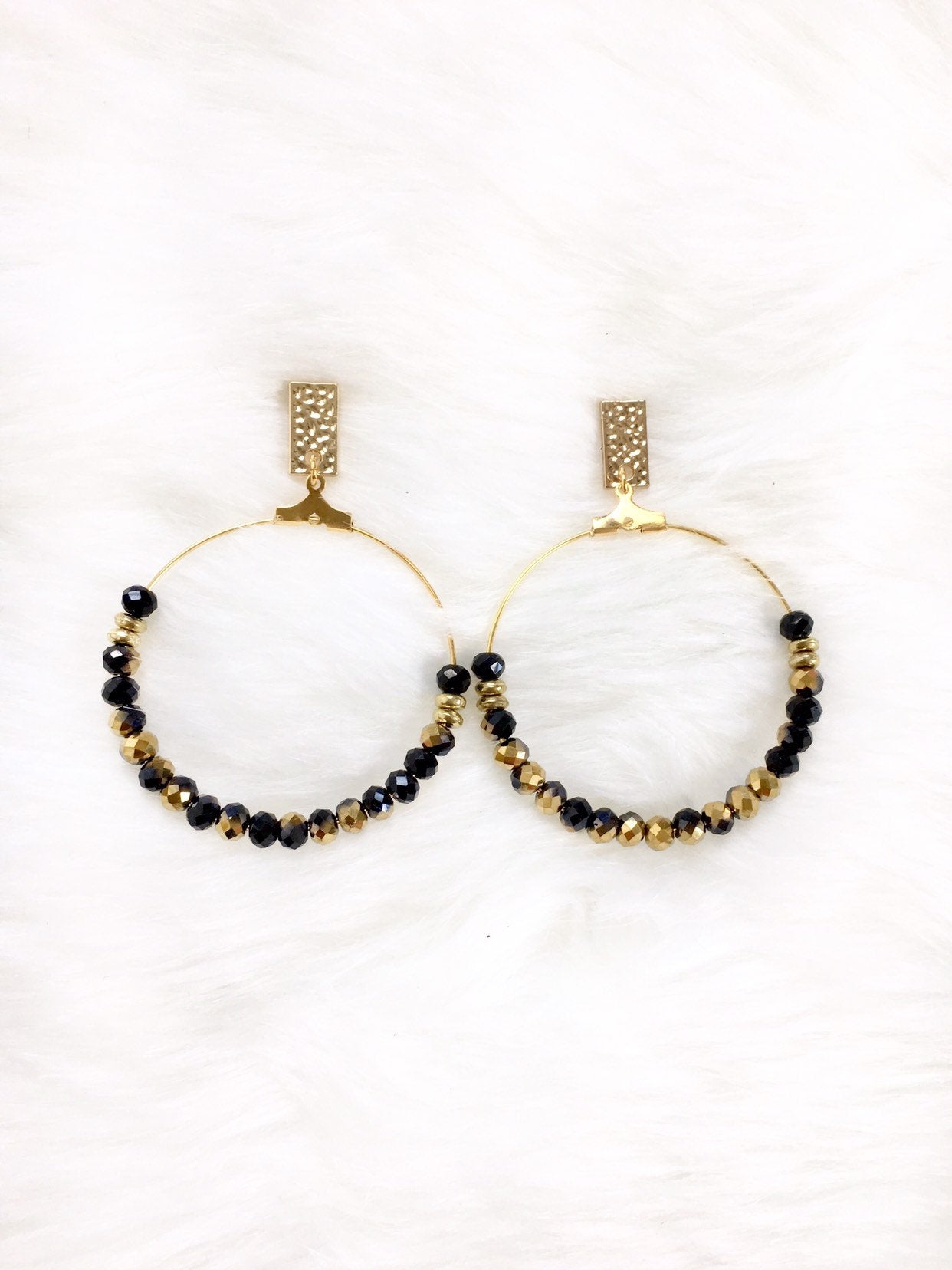 Black Gold Beaded Hoop Earrings