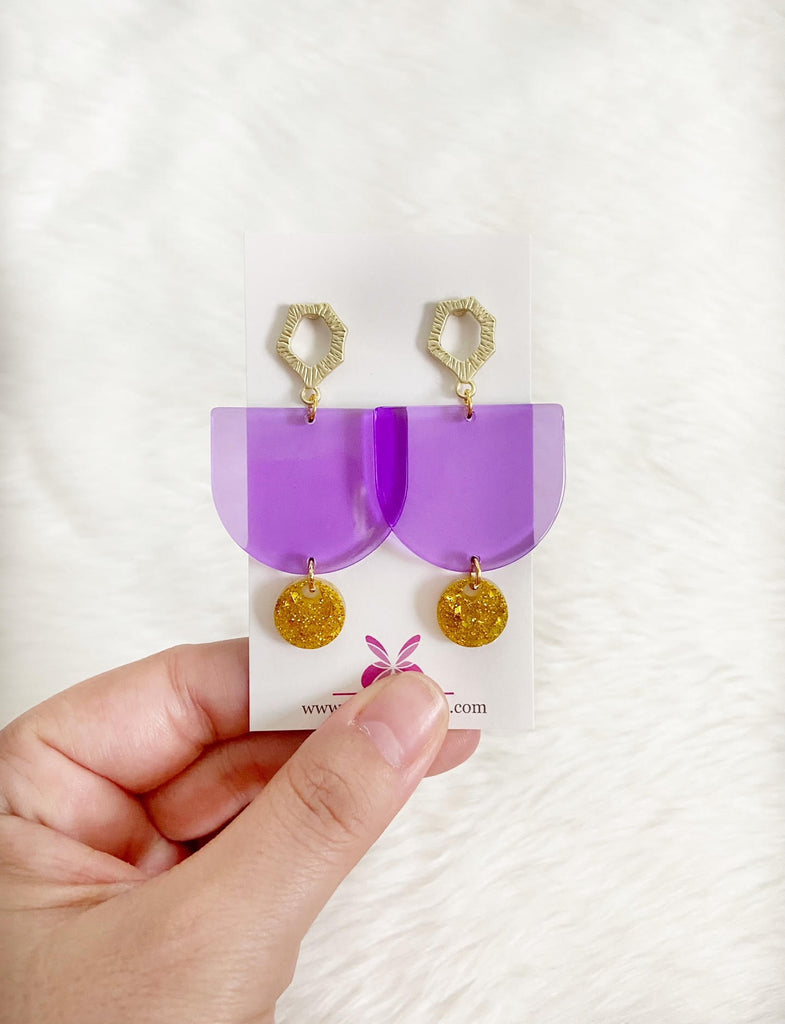 Purple & Gold Resin Earrings